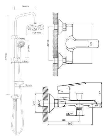 Душевая система с однорычажным смесителем Orange Prim M42-913cr хром